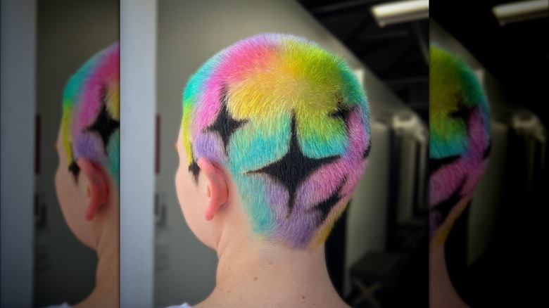 Person with a colorful buzzcut