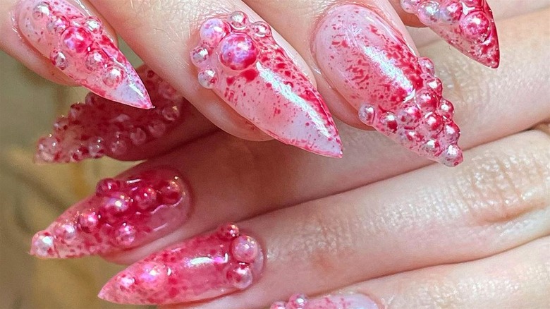 40 Awesome Nail Ideas You Should Try : Clear Base Pearl Nails