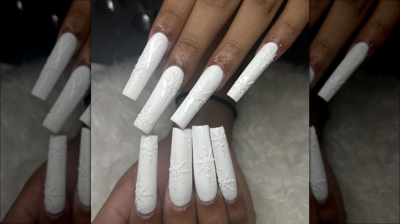 White glitter snowflake nails