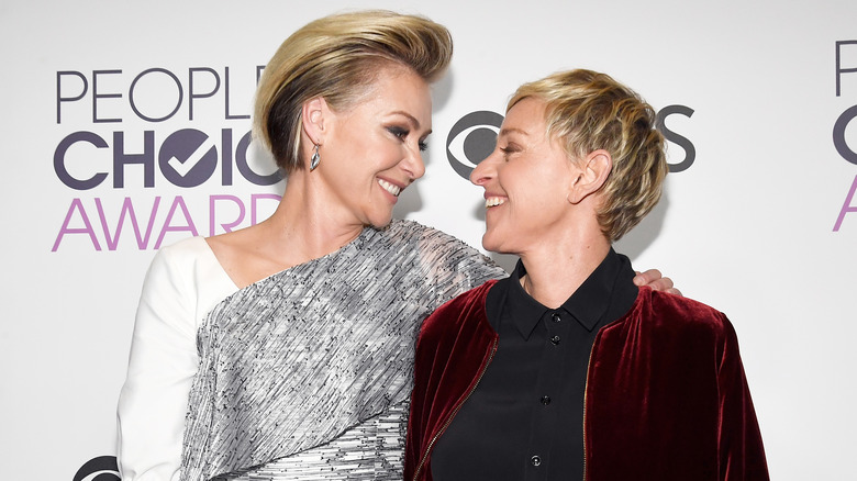 Ellen DeGeneres and Portia de Rossi looking at each other