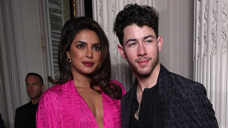 Priyanka Chopra posing with Nick Jonas