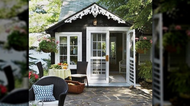cottage with white doors