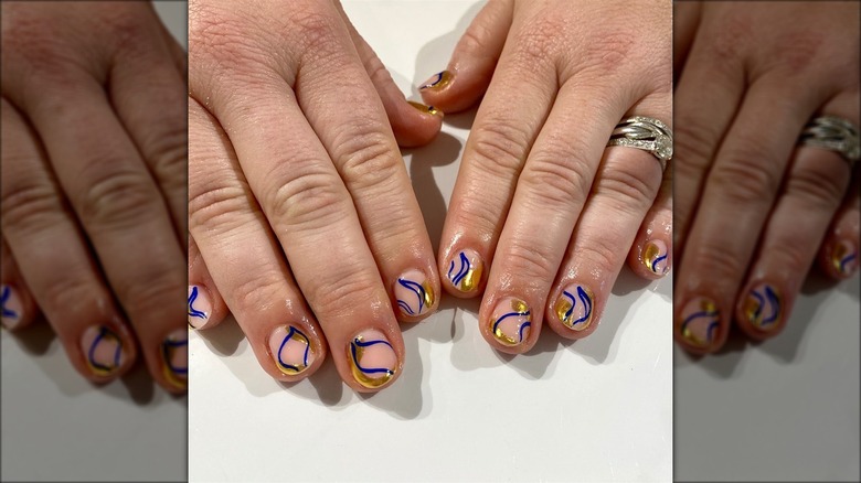 Hanukkah blue and gold manicure