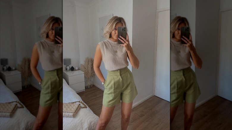 Green tailored shorts