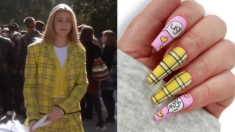 Split image of Alicia Silverstone in Clueless and Clueless-inspired nails