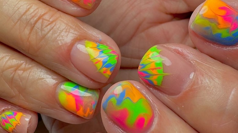 Neon tie-dye nails