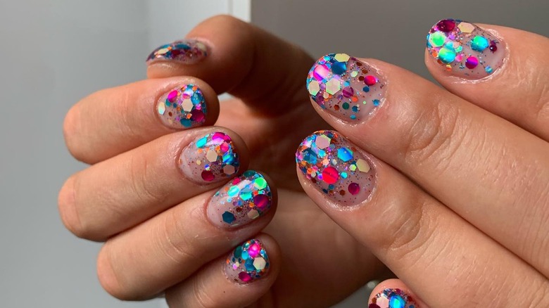 Multi-colored glitter nails