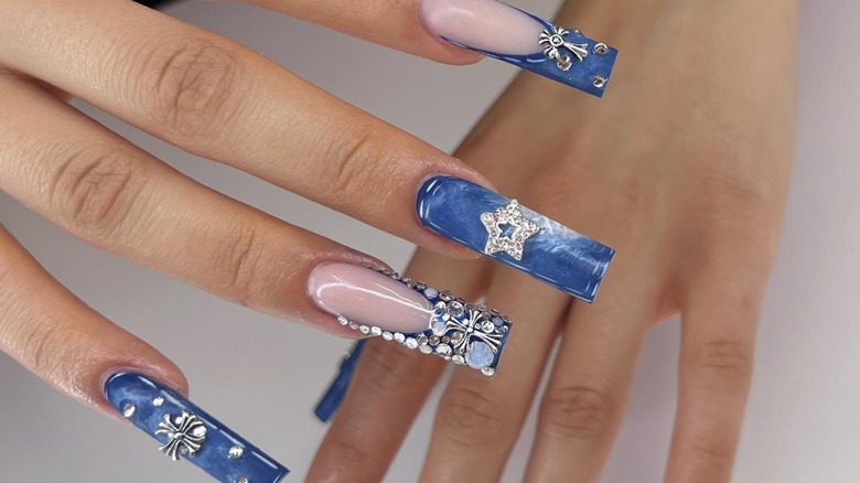 Embellished denim nails