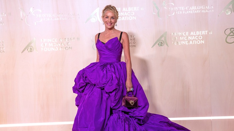 Sharon Stone in purple dress