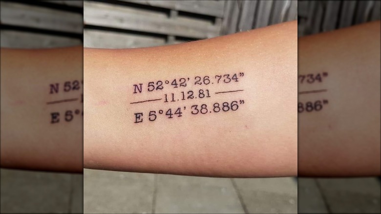 Coordinate and date tattoo