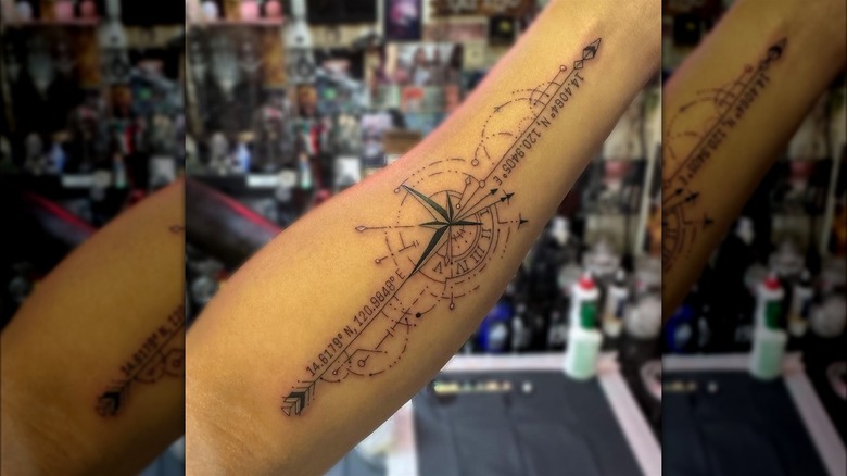 Coordinate and compass tattoo