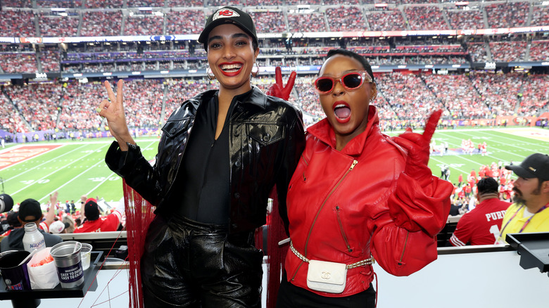Janelle Monae and friend at Super Bowl
