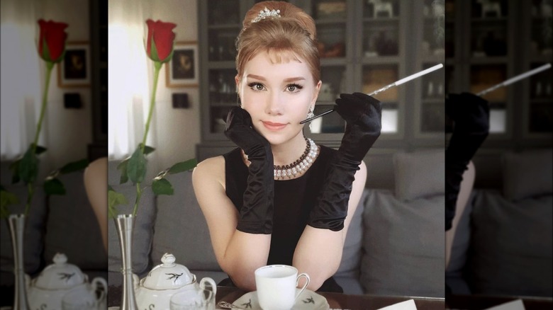 woman dressed as Audrey Hepburn