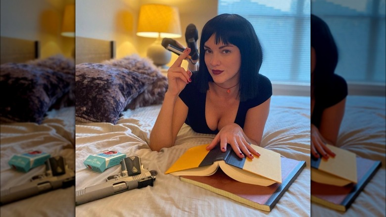 woman posed as Pulp Fiction movie poster