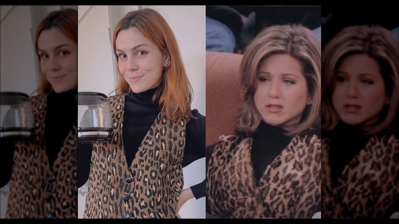 side by side of Rachel Green and cosplay