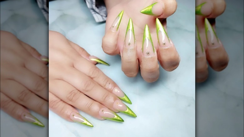 Green chrome nails
