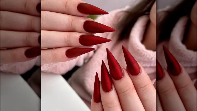 Red matte chrome nails