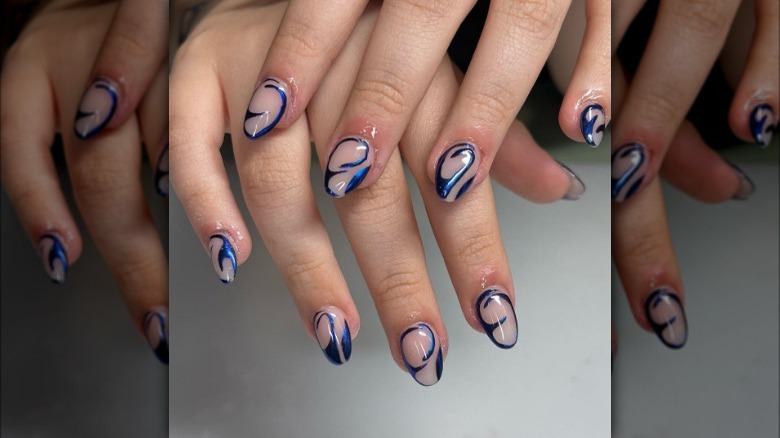 Blue chrome nail art