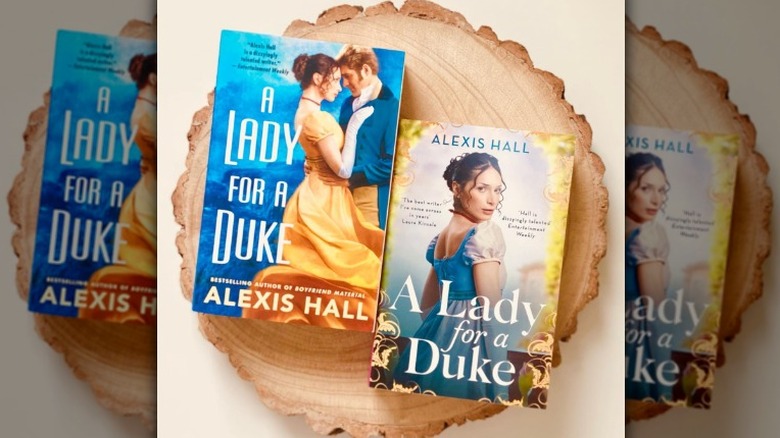"A Lady for a Duke" books on wood surface