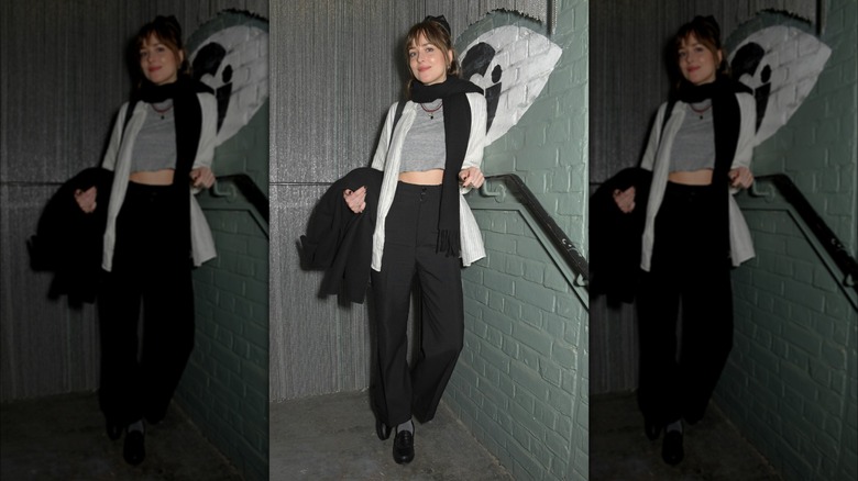 Dakota Johnson wears flat loafers