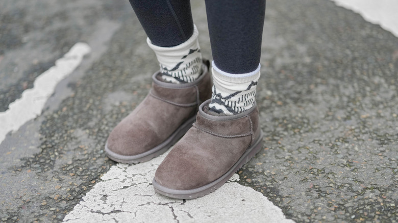 Close up of an Ugg boot that shows the logo