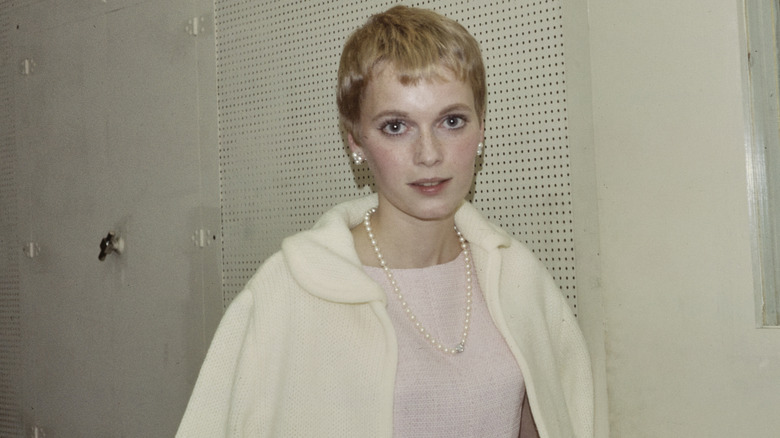 Mia Farrow with pixie cut