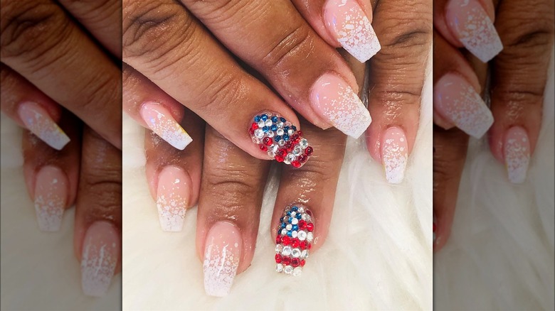 Rhinestone American flag nails