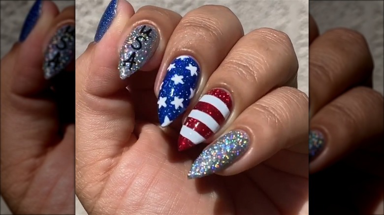 Glitter US flag nails