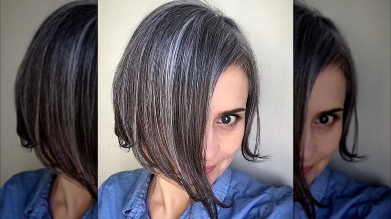 Woman with gray bob