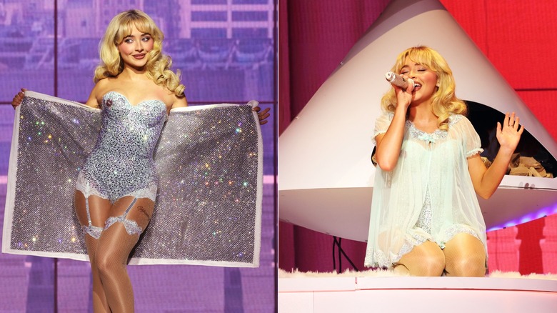 Split images of Sabrina Carpenter onstage during her Short 'n Sweet tour