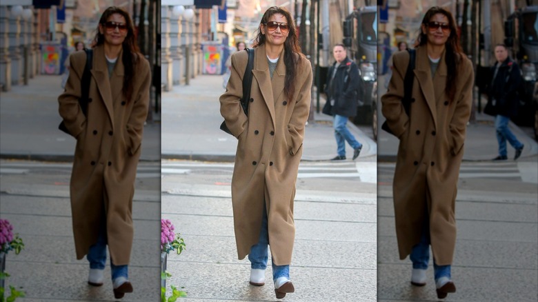 Katie Holmes in long duster