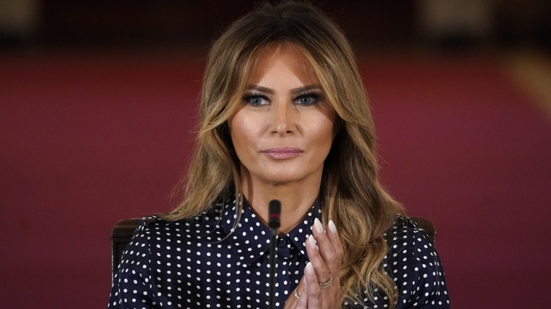 Melania Trump with a neutral expression