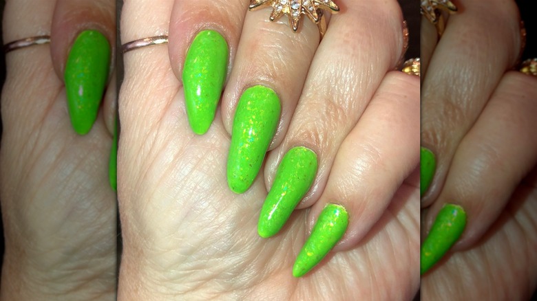 Neon green glitter nails