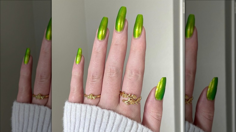 Chrome lime green nails