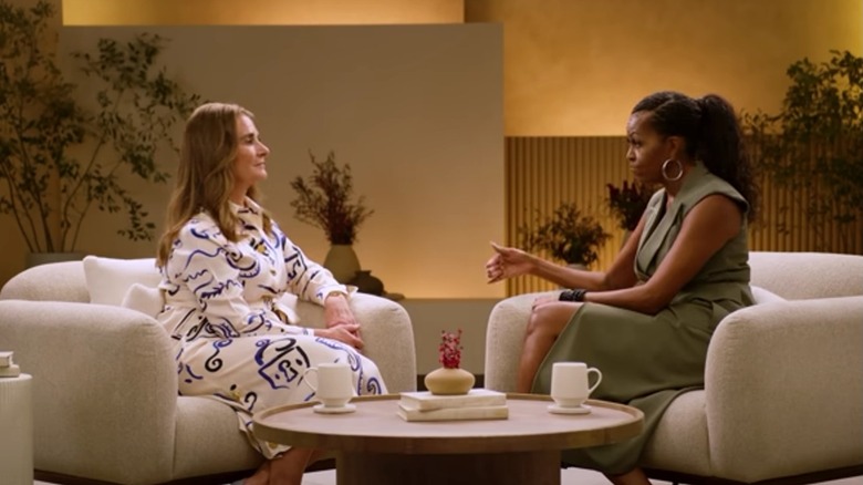 Michelle Obama sitting with Melinda Gates