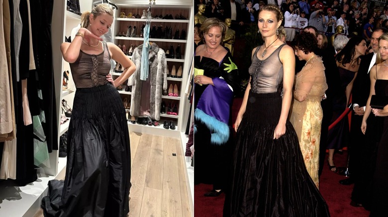 Split image of Apple Martin and Gwyneth Paltrow wearing the same Alexander McQueen dress