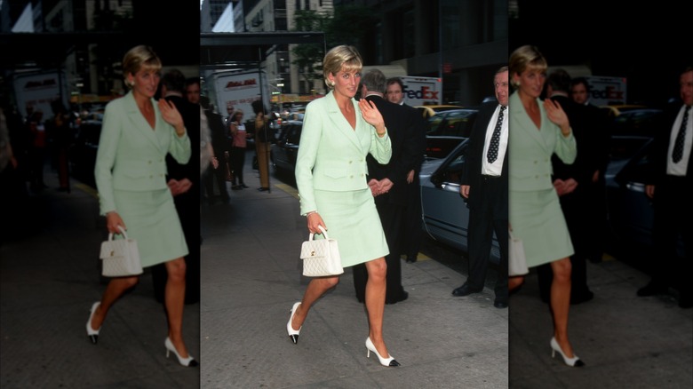 Princess Diana in New York City wearing mint green suit