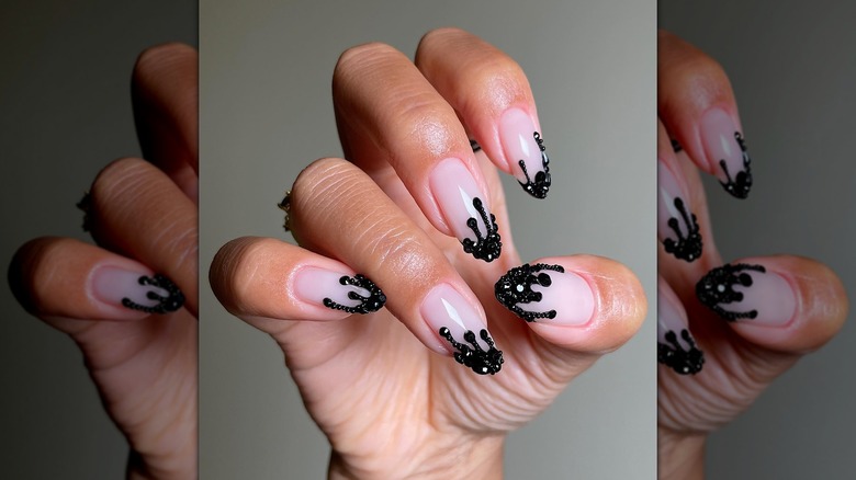 Black rhinestone drip nails