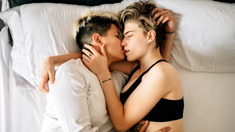 Queer couple kissing