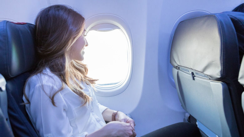 A woman on a plane 