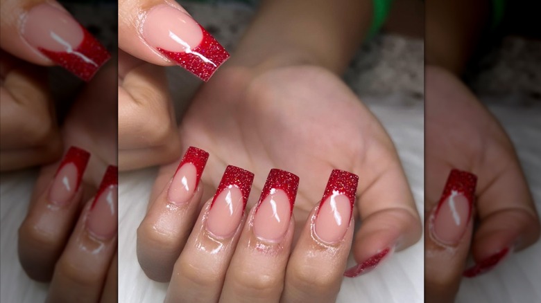 Red glitter french tips