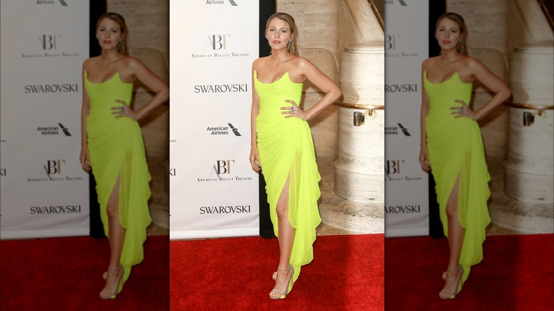 Blake Lively in a neon dress