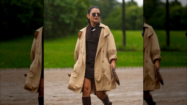 Woman wearing minimalist trench coat