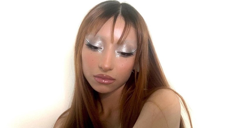 Woman wearing silver eyeshadow