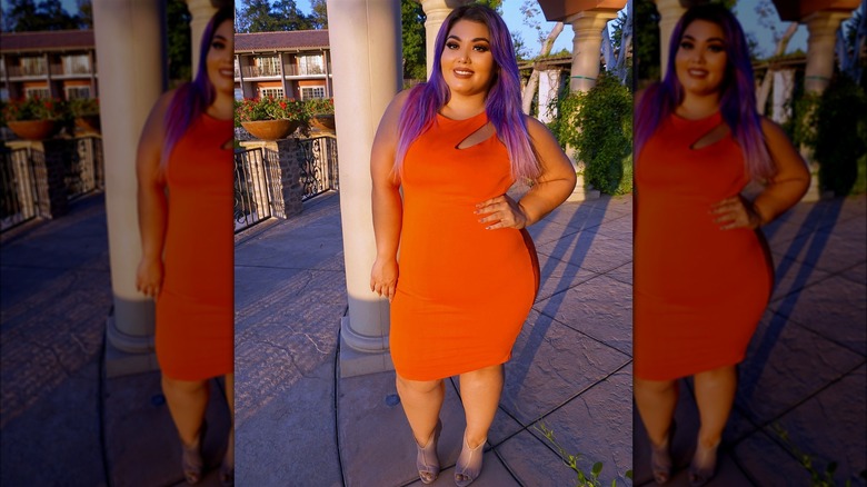 Woman in an orange dress