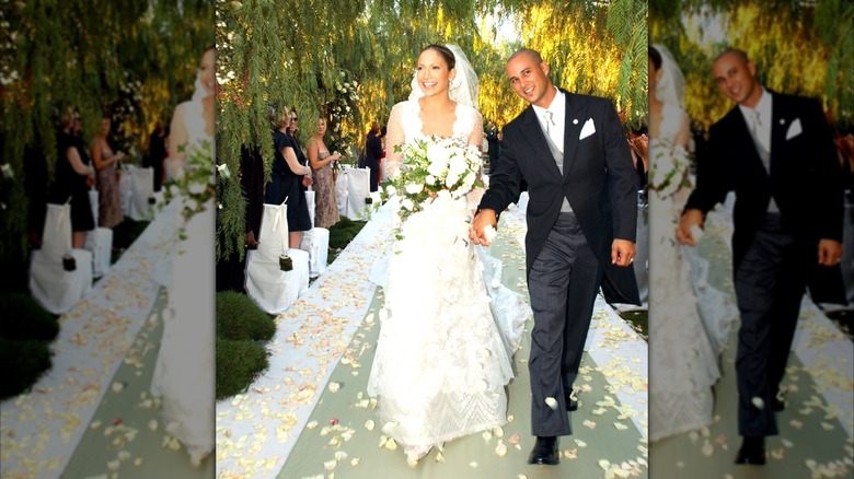 Jennifer Lopez and Cris Judd walking up the wedding aisle