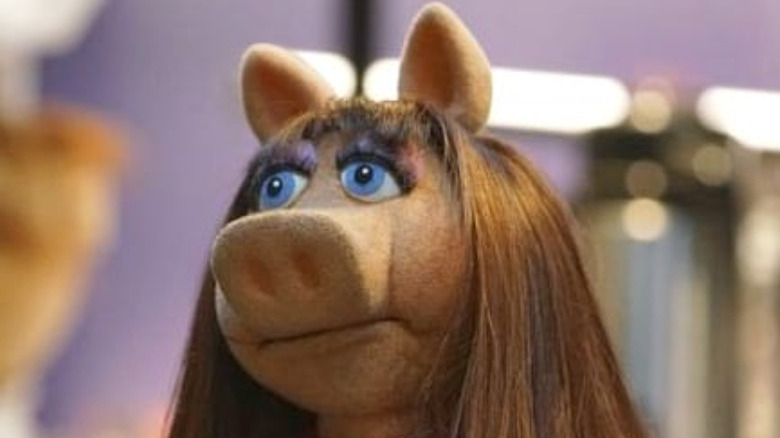 pig muppet with blue eyes