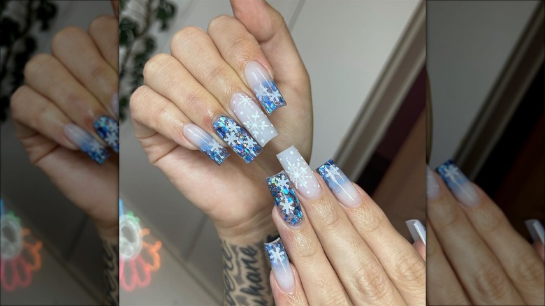 Blue snowflake nails