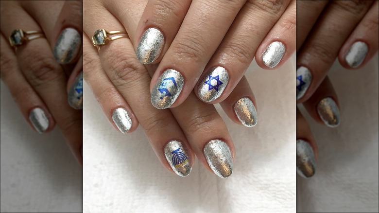 Metallic Hanukkah manicure