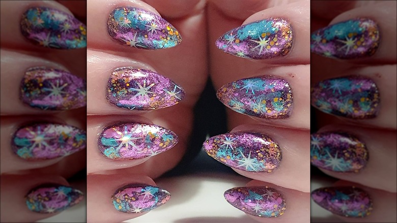 Multi-colored glitter nails